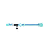 Aqua Coast dog collar with a black tag silencer, aluminum ring, silicon airtag holder, with the mint green magnetic buckle fully opened and lying on a white background