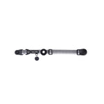 Gray dog collar with a black tag silencer, aluminum ring, silicon airtag holder, with the black magnetic buckle fully opened and lying on a white background