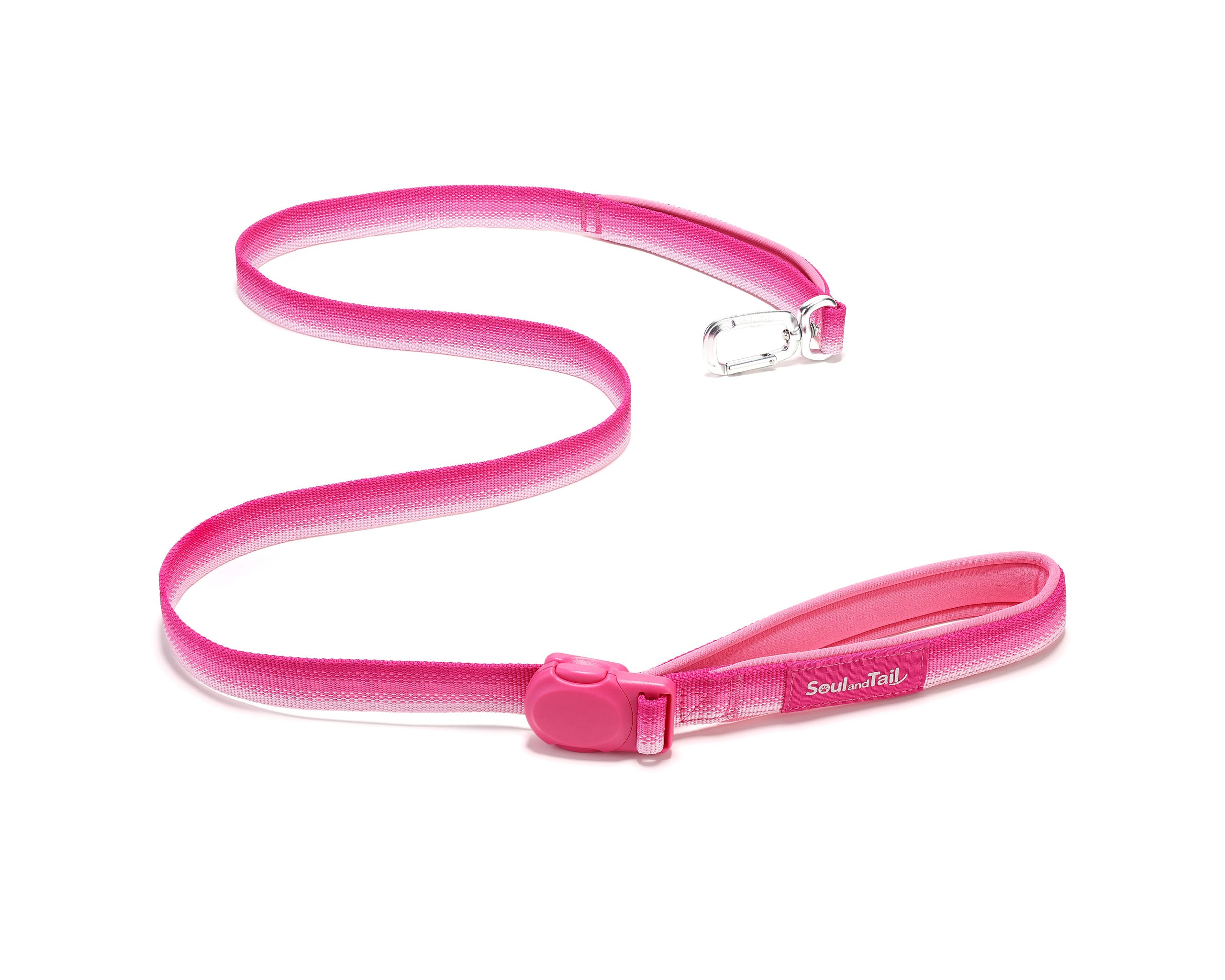 Pink dog leash with a clip & a pink magnetic buckle  on a white background