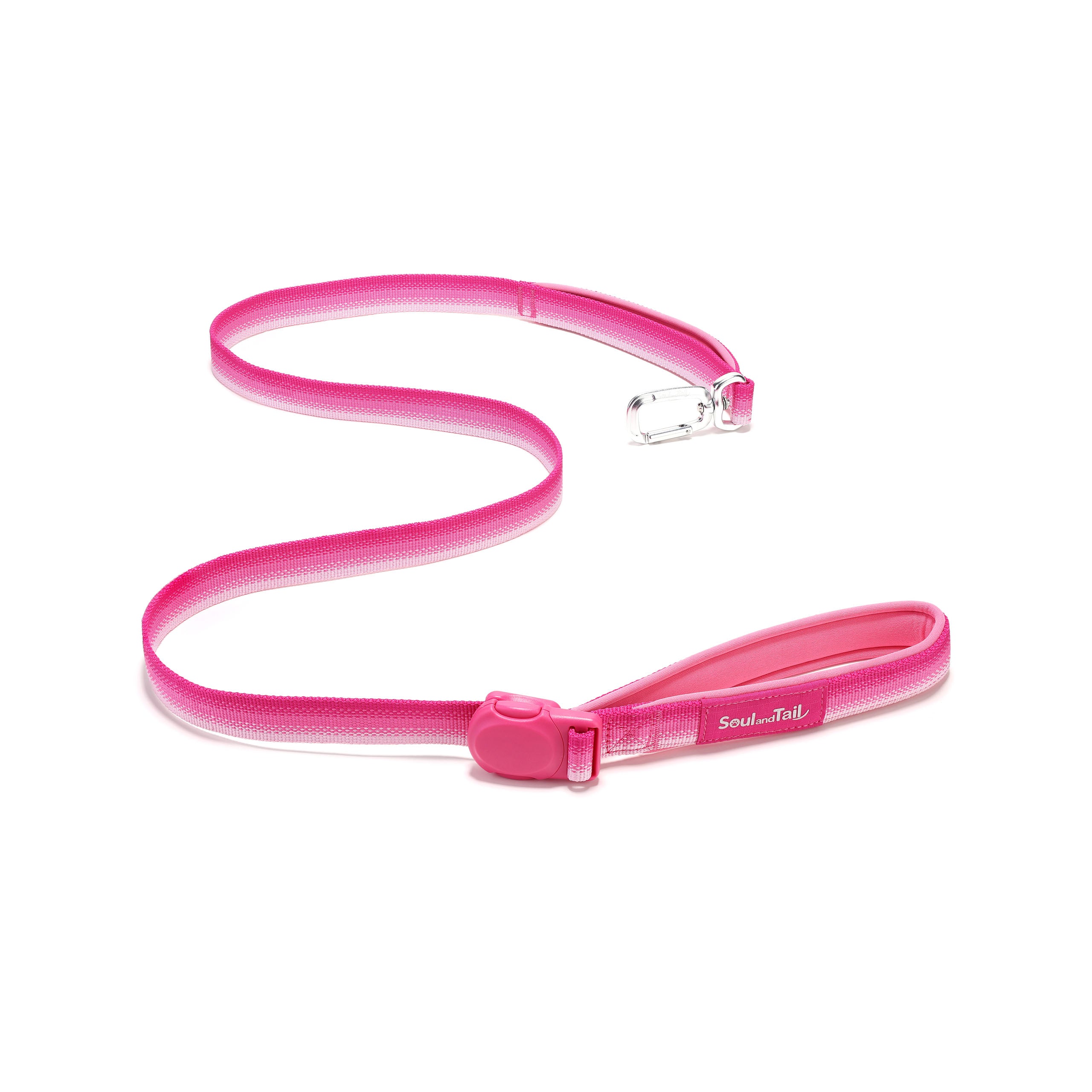 Pink dog leash with a clip & a pink magnetic buckle  on a white background
