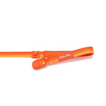 Orange dog leash with a brand logo "Soul and Tail" and an opened orange magnetic buckle on a white background