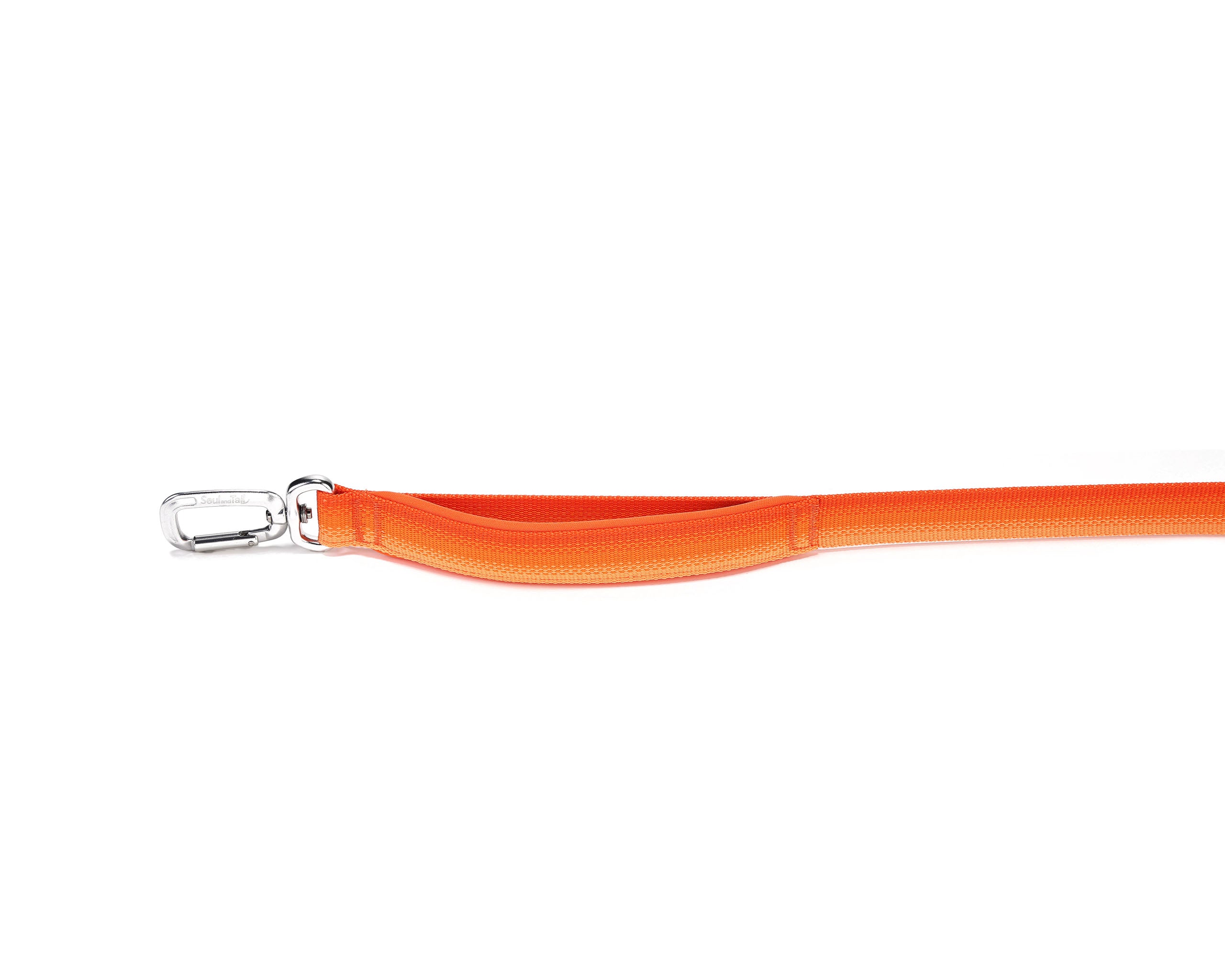Orange lanyard with a metal clip on a white background