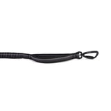 Black dog leash with black carabiner & padded handle on a white background