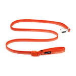 Orange dog leash with a aluminum carabiner on a white background