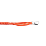 Orange dog leash with padded handle and an aluminum carabiner on a white background