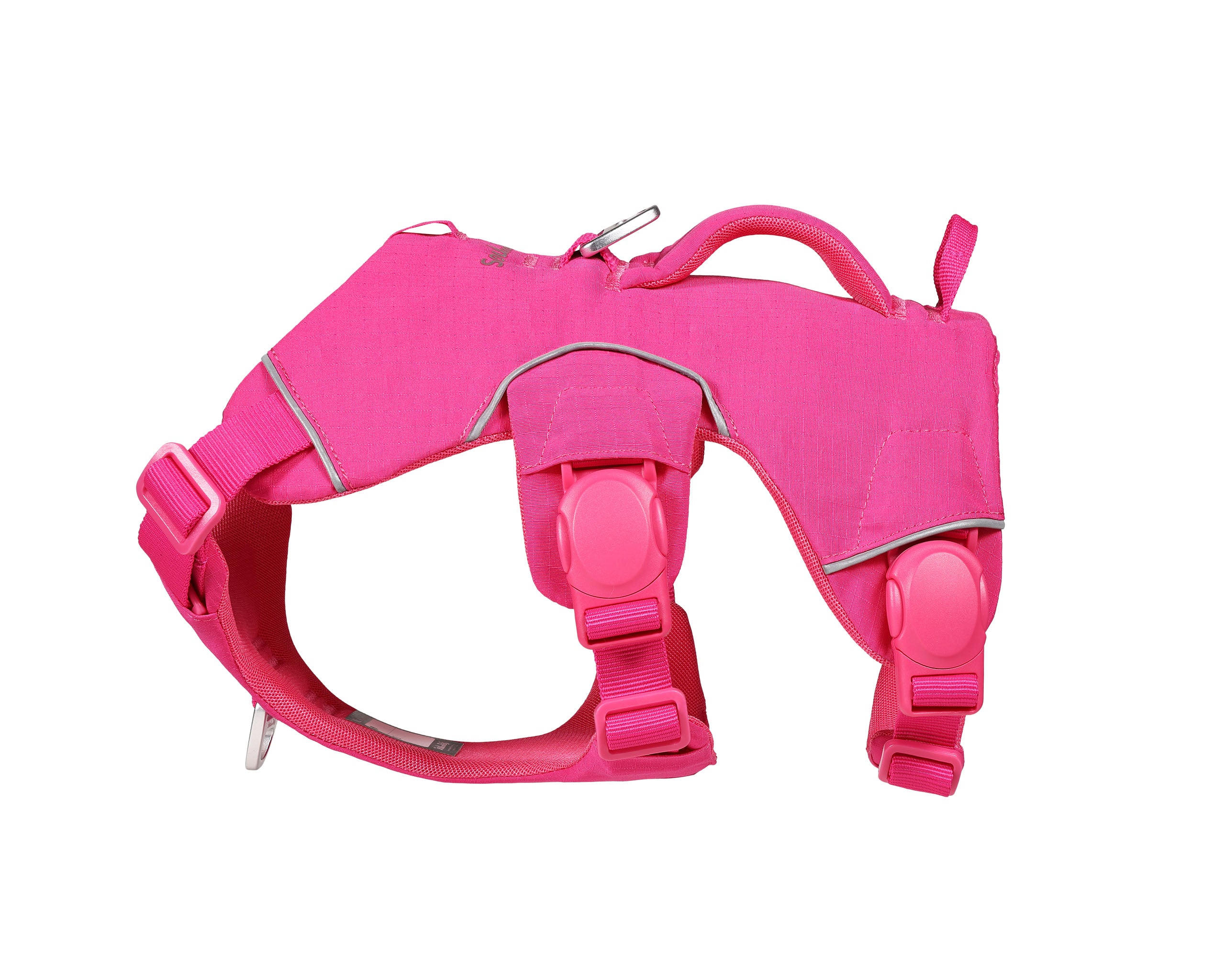 Pink dog harness on a white background