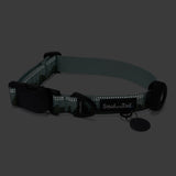 Reflective dog collar with 'Soul and Tail' branding on a dark background