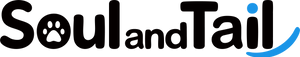 The official logo of Soul and Tail in black character with blue dot and tail, against a transparent background
