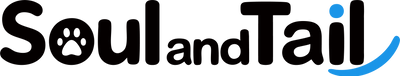 The official logo of Soul and Tail in black character with blue dot and tail, against a transparent background